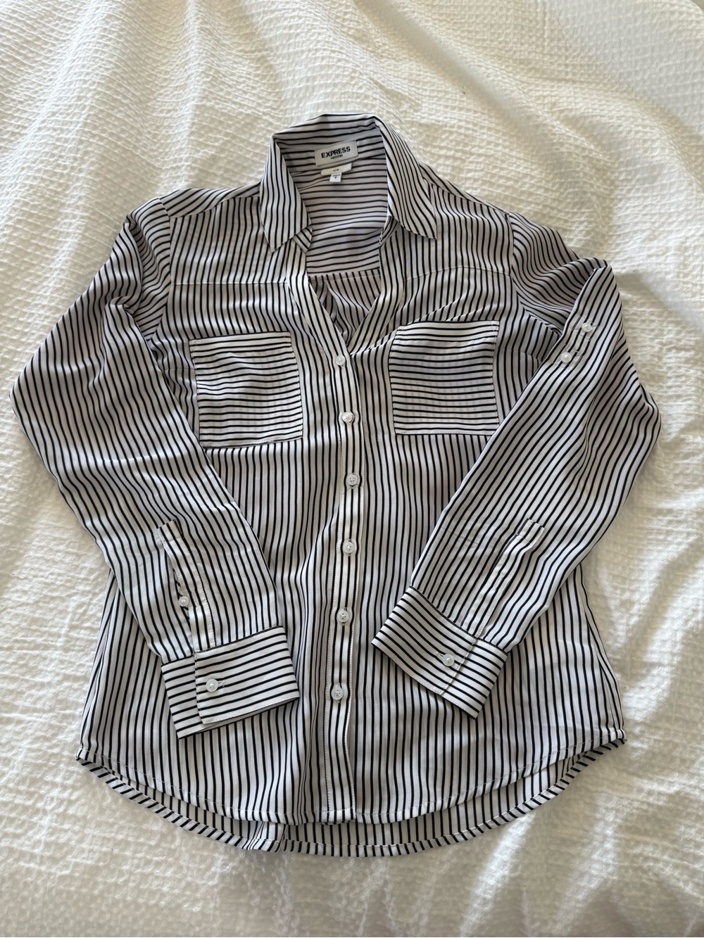 Express Black and White Striped Button-Down Shirt